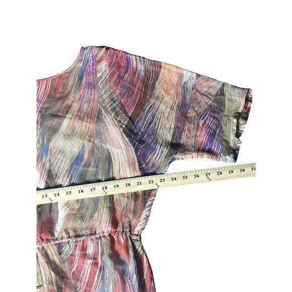Gemma 100% Silk Dress Oversized XS Drawstring Waist Colorful Short Slv #Q9-6 - Picture 3 of 13